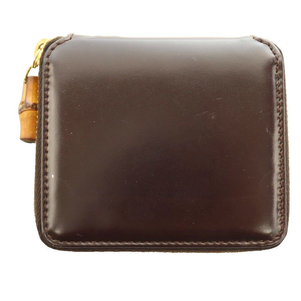 Gucci Bifold Wallet Compact Coin Purse Zip Around Bumpy Handle Leather Brown SS — view 2