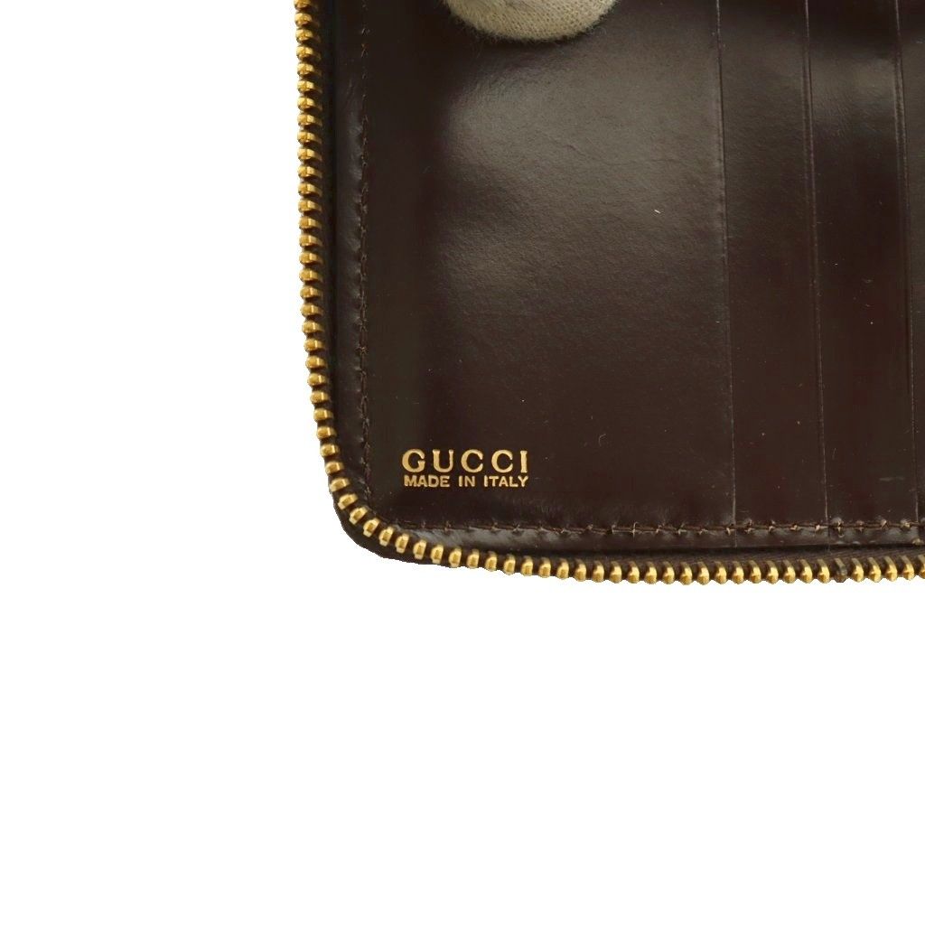 Gucci Bifold Wallet Compact Coin Purse Zip Around Bumpy Handle Leather Brown SS — view 7