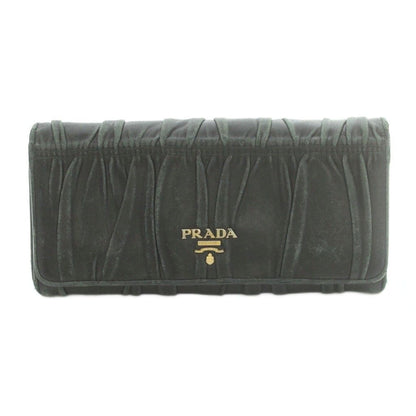 Prada Wallet Bifold Coin Purse Nappa Leather Gathered Black
