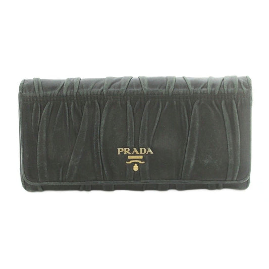 Prada Wallet Bifold Coin Purse Nappa Leather Gathered Black