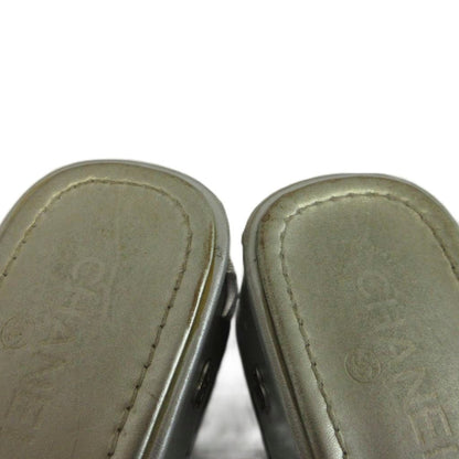 Chanel Sandals Leather Low Heels Star Studs Rhinestone CC Logo Silver — view 4
