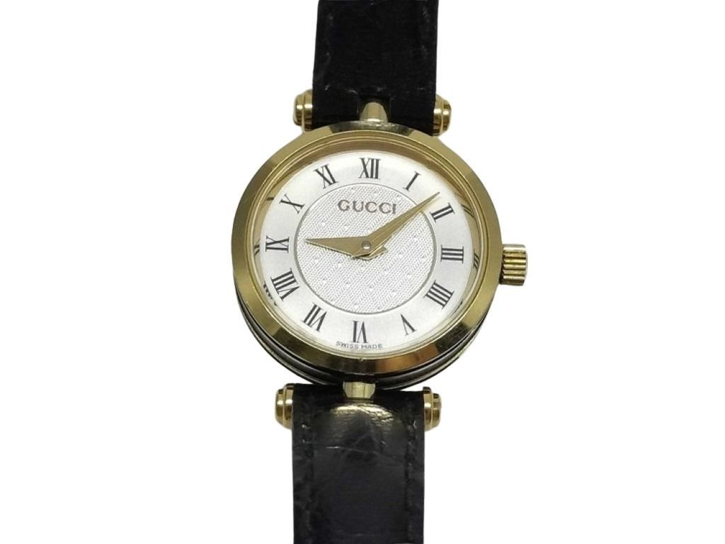 Gucci Watch Silver Gold Black Stainless Steel Leather