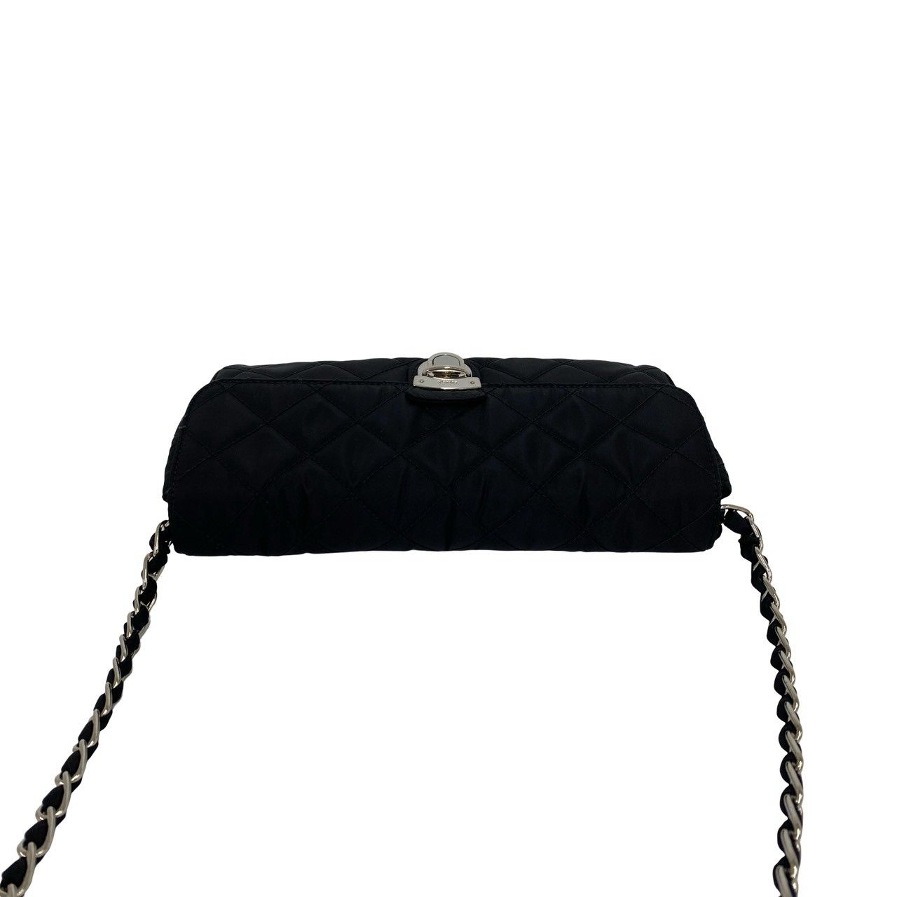 Prada Logo Quilted Nylon Chain Mini Shoulder Bag Pochette Crossbody Black — view 4