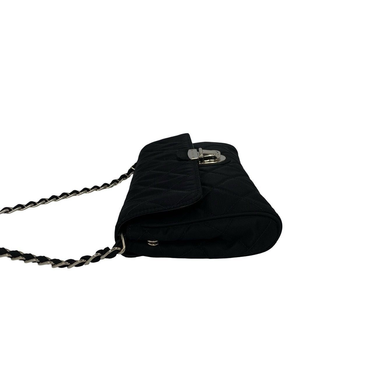 Prada Logo Quilted Nylon Chain Mini Shoulder Bag Pochette Crossbody Black — view 5