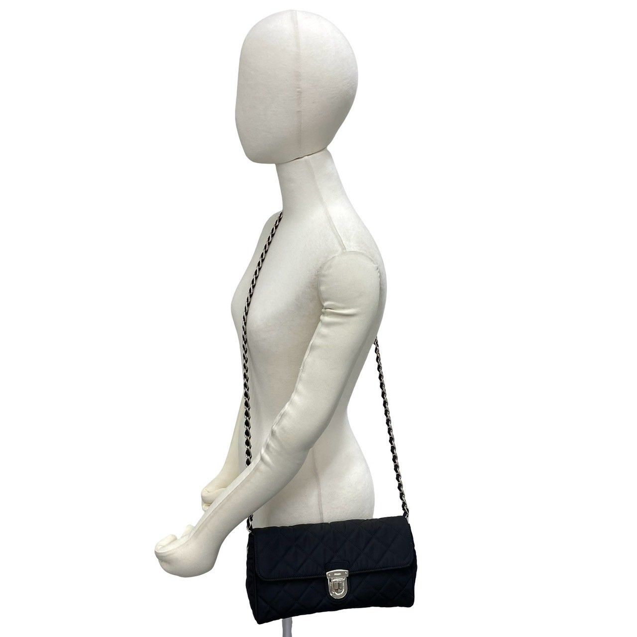 Prada Logo Quilted Nylon Chain Mini Shoulder Bag Pochette Crossbody Black — view 2