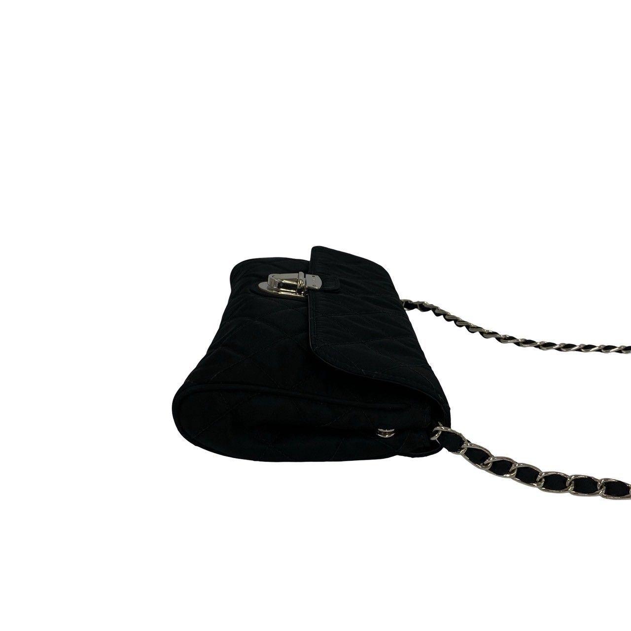 Prada Logo Quilted Nylon Chain Mini Shoulder Bag Pochette Crossbody Black — view 6