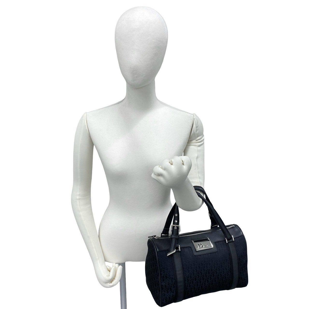 Dior Street Chic Trotter Pattern Logo Canvas Leather Handbag Black — view 2