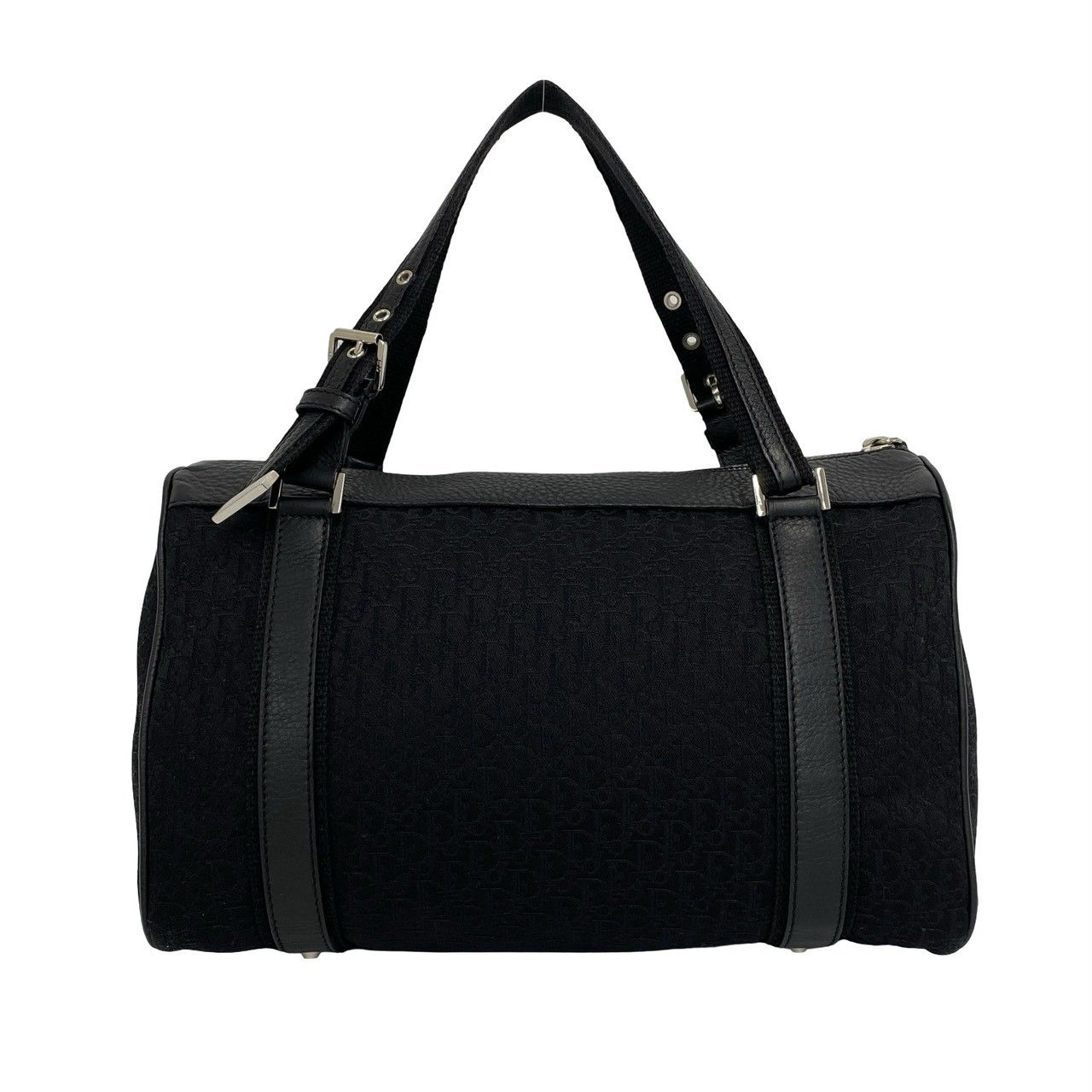 Dior Street Chic Trotter Pattern Logo Canvas Leather Handbag Black — view 3