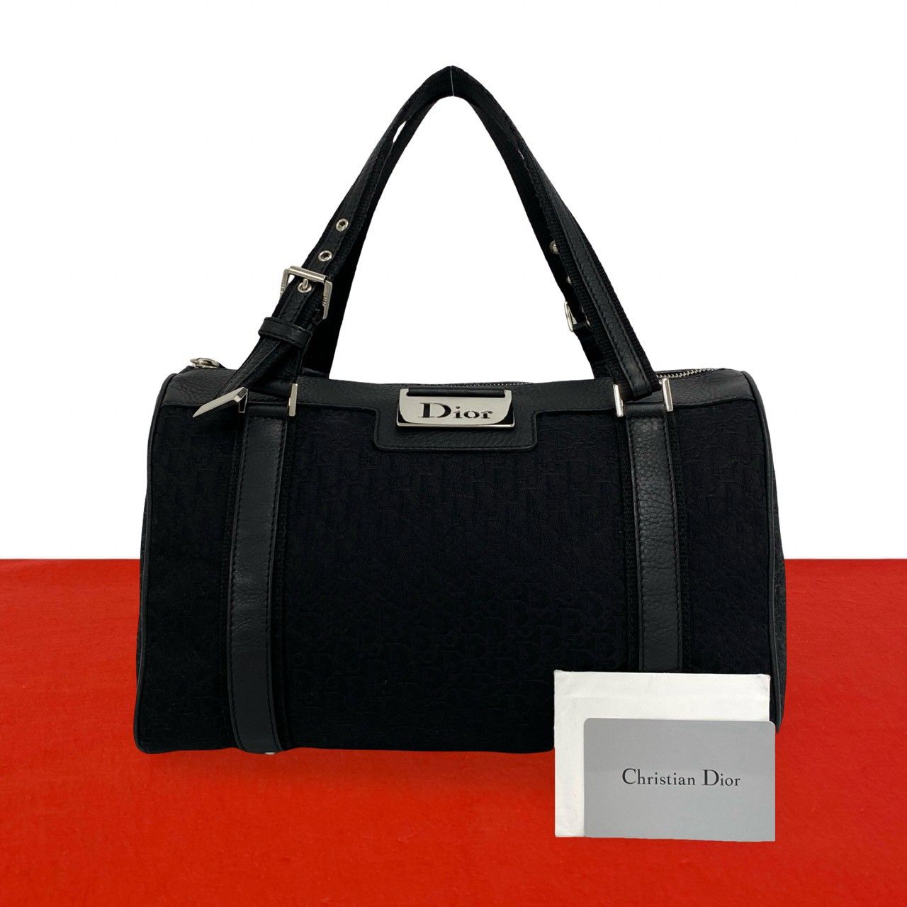 Dior Street Chic Trotter Pattern Logo Canvas Leather Handbag Black