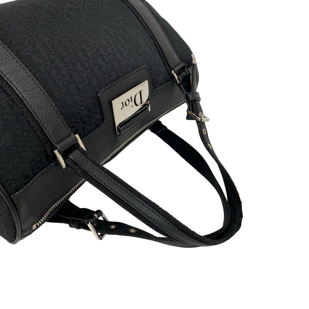 Dior Street Chic Trotter Pattern Logo Canvas Leather Handbag Black — view 4