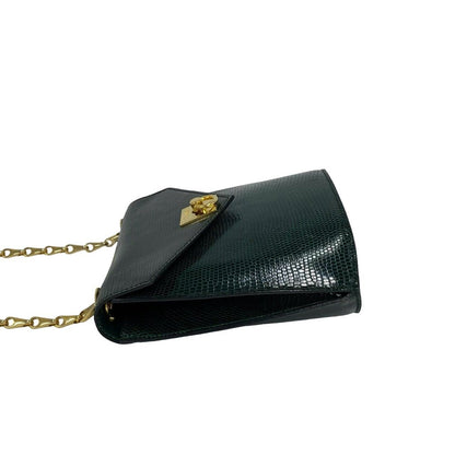 Celine Vintage Logo Ring Leather Chain Mini Shoulder Bag Pochette Green — view 5