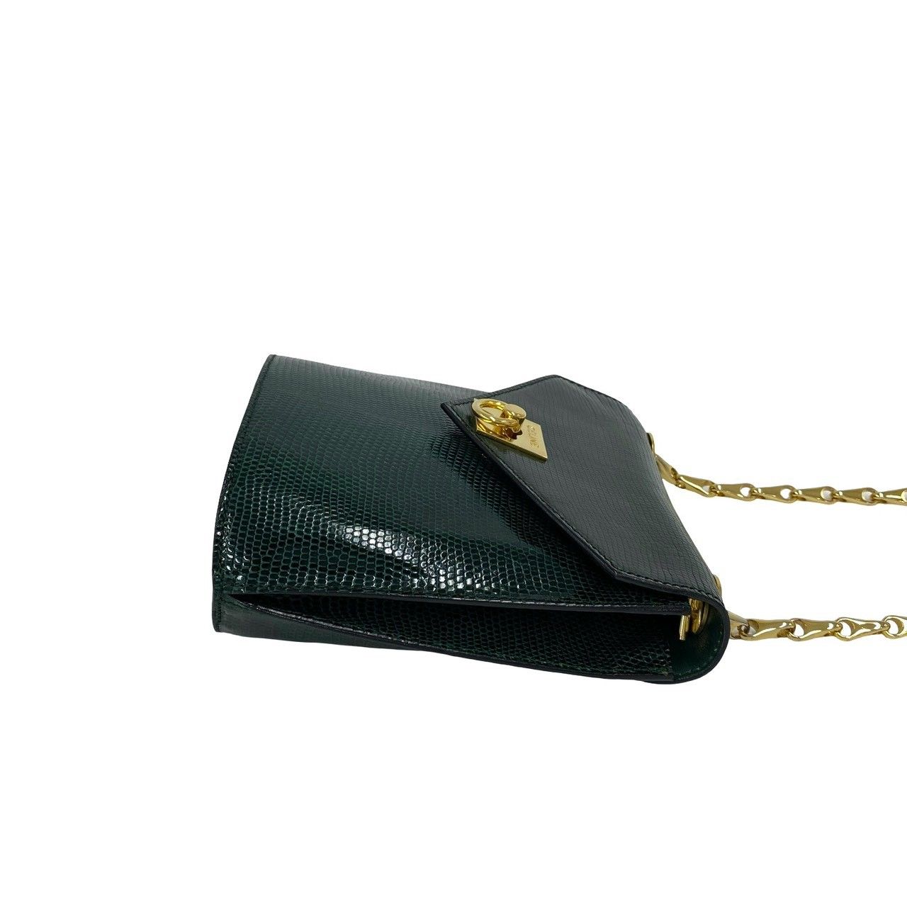 Celine Vintage Logo Ring Leather Chain Mini Shoulder Bag Pochette Green — view 6