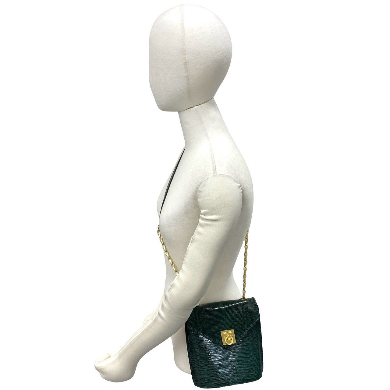 Celine Vintage Logo Ring Leather Chain Mini Shoulder Bag Pochette Green — view 2