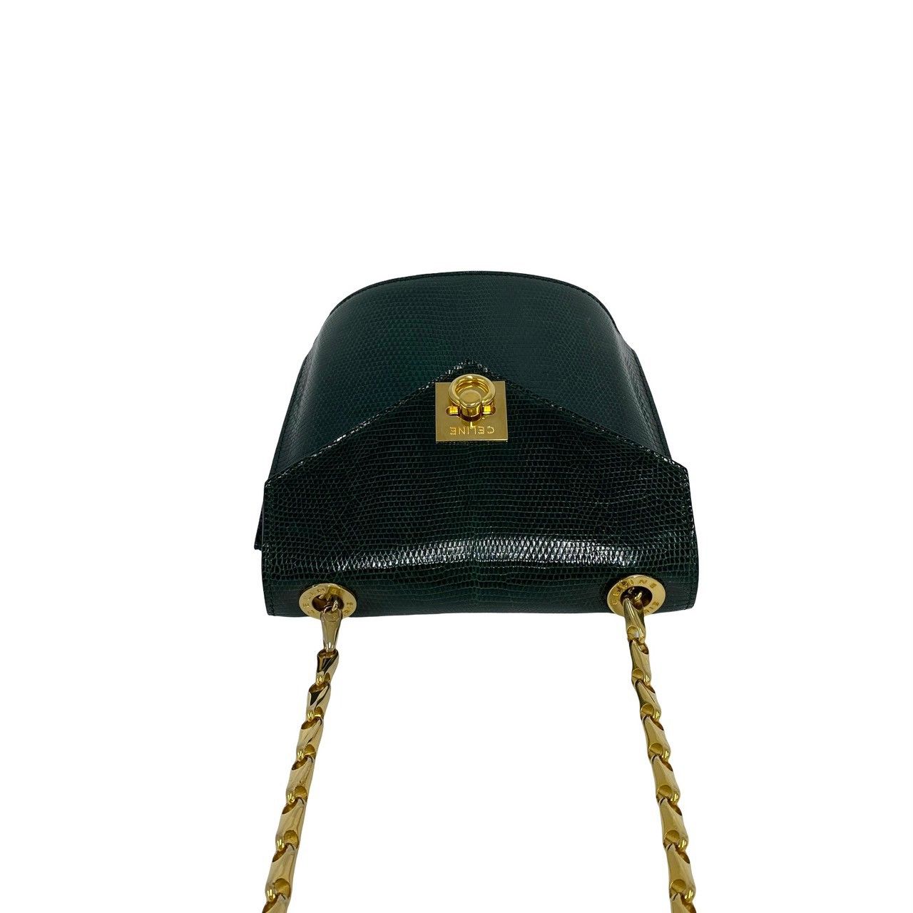 Celine Vintage Logo Ring Leather Chain Mini Shoulder Bag Pochette Green — view 4