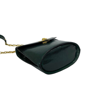 Celine Vintage Logo Ring Leather Chain Mini Shoulder Bag Pochette Green — view 7
