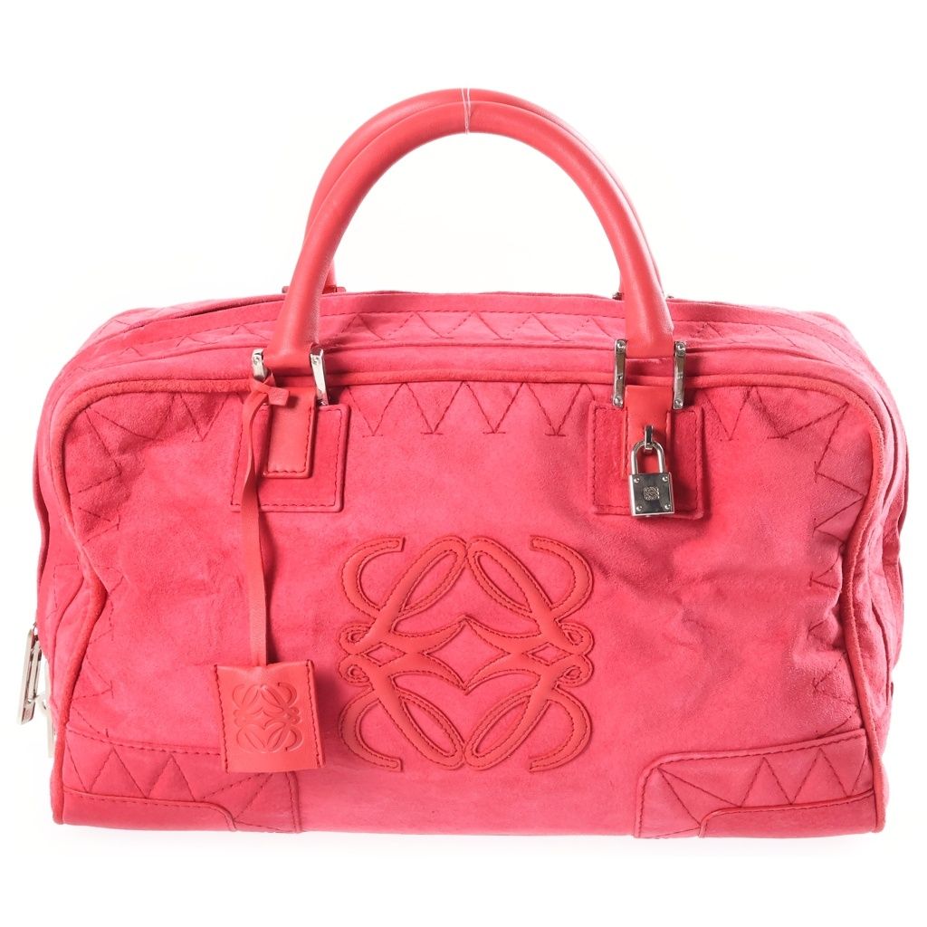 Loewe Amazona Anagram Logo Suede Leather Handbag Silver Pink
