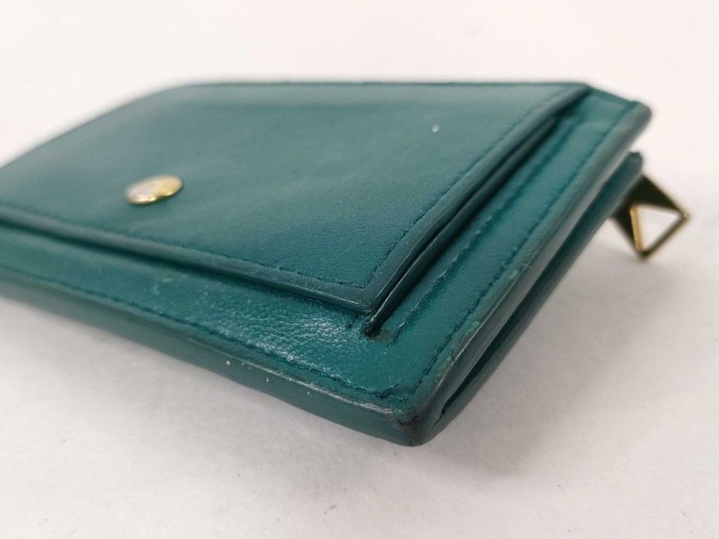 Bottega Veneta Coin Purse Intrecciato Fragment Case Green Leather Card Case Gold — view 3