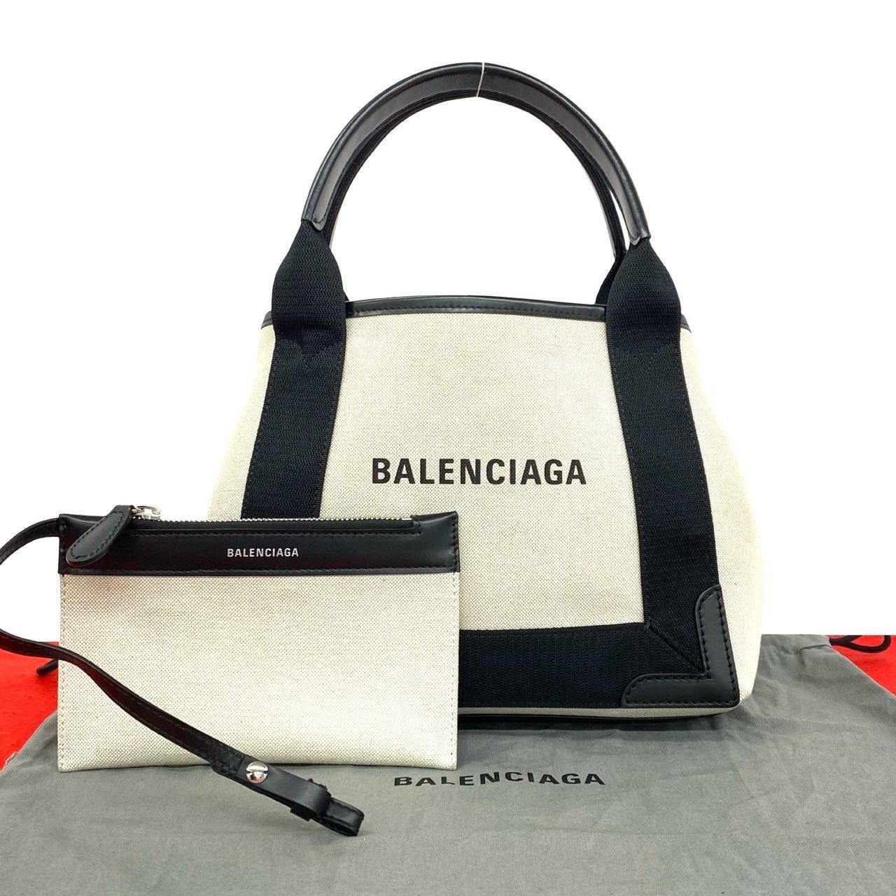 Balenciaga Navy Cabas Canvas Leather Handbag Mini Tote Black Ivory
