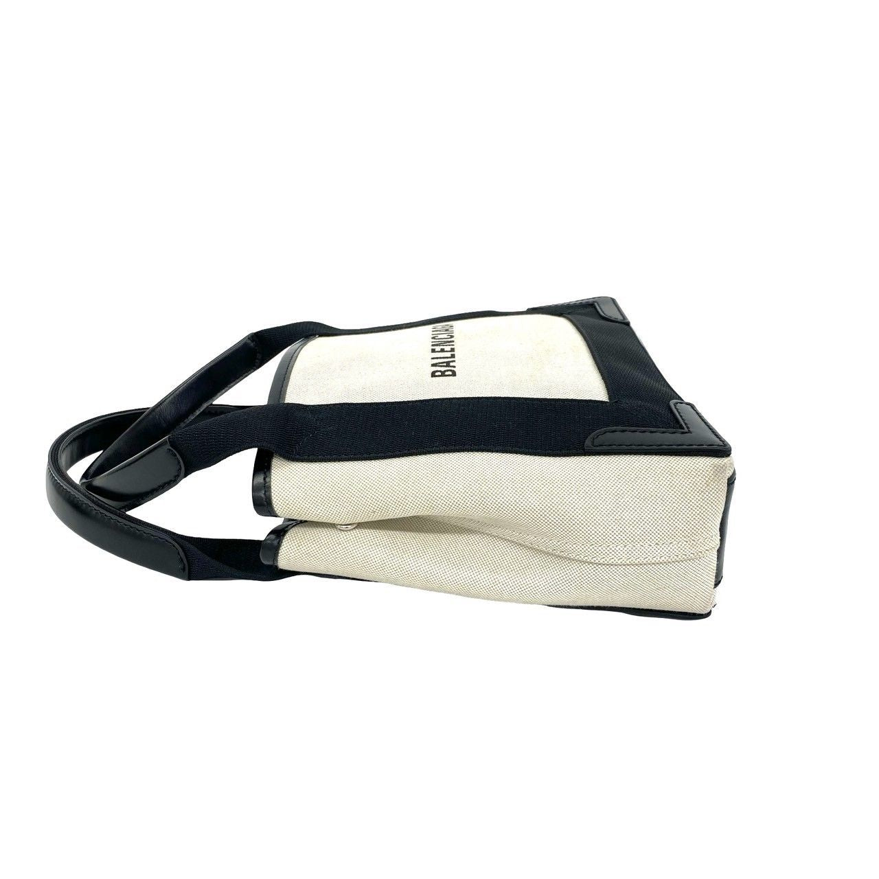 Balenciaga Navy Cabas Canvas Leather Handbag Mini Tote Black Ivory — view 5