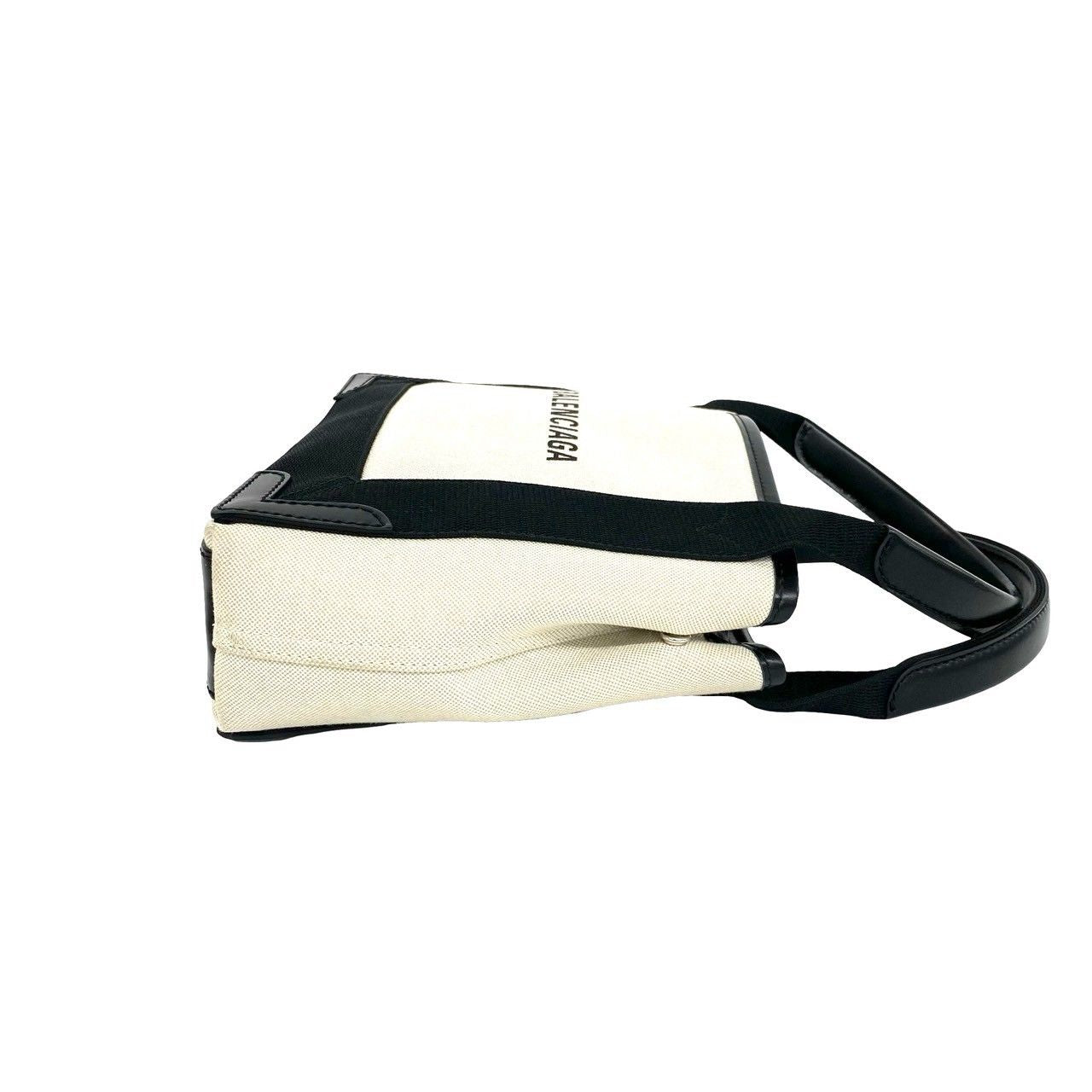 Balenciaga Navy Cabas Canvas Leather Handbag Mini Tote Black Ivory — view 6