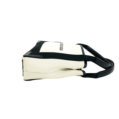 Balenciaga Navy Cabas Canvas Leather Handbag Mini Tote Black Ivory — view 6