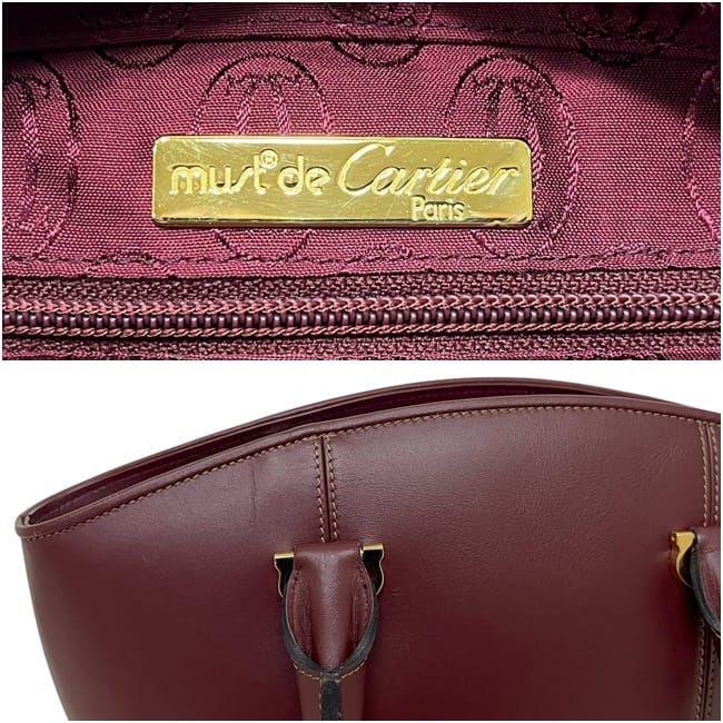 Cartier Tote Must Leather Bordeaux Shoulder Bag Logo Vintage — view 4