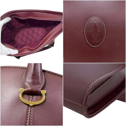 Cartier Tote Must Leather Bordeaux Shoulder Bag Logo Vintage — view 3