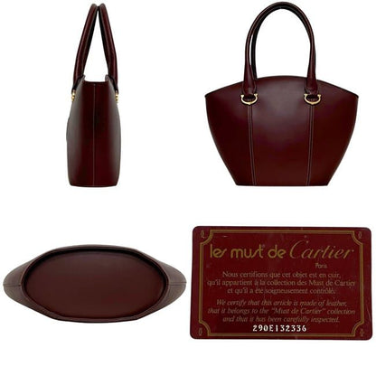 Cartier Tote Must Leather Bordeaux Shoulder Bag Logo Vintage — view 2