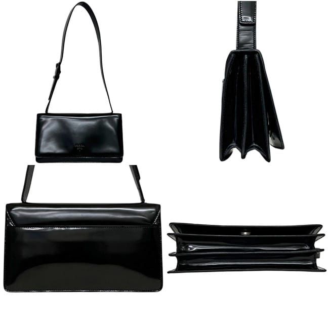Prada Shoulder Bag Leather Spazzolato Nero Black Vintage — view 2