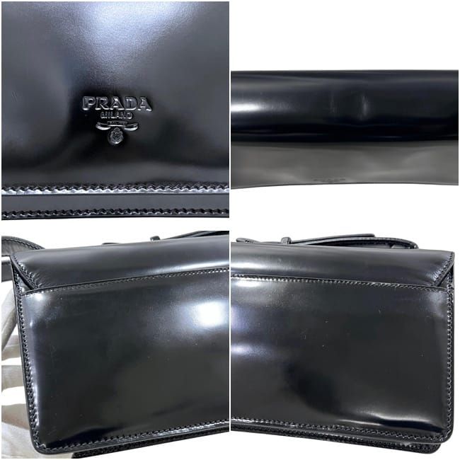 Prada Shoulder Bag Leather Spazzolato Nero Black Vintage — view 6