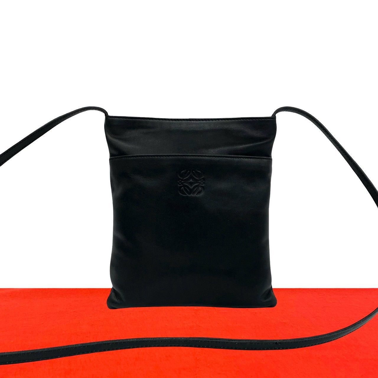 Loewe Vintage Anagram Log Leather Mini Shoulder Bag Crossbody Pochette Black