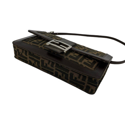 Fendi Vintage Zucca Pattern FF Logo Leather Shoulder Bag Brown — view 8