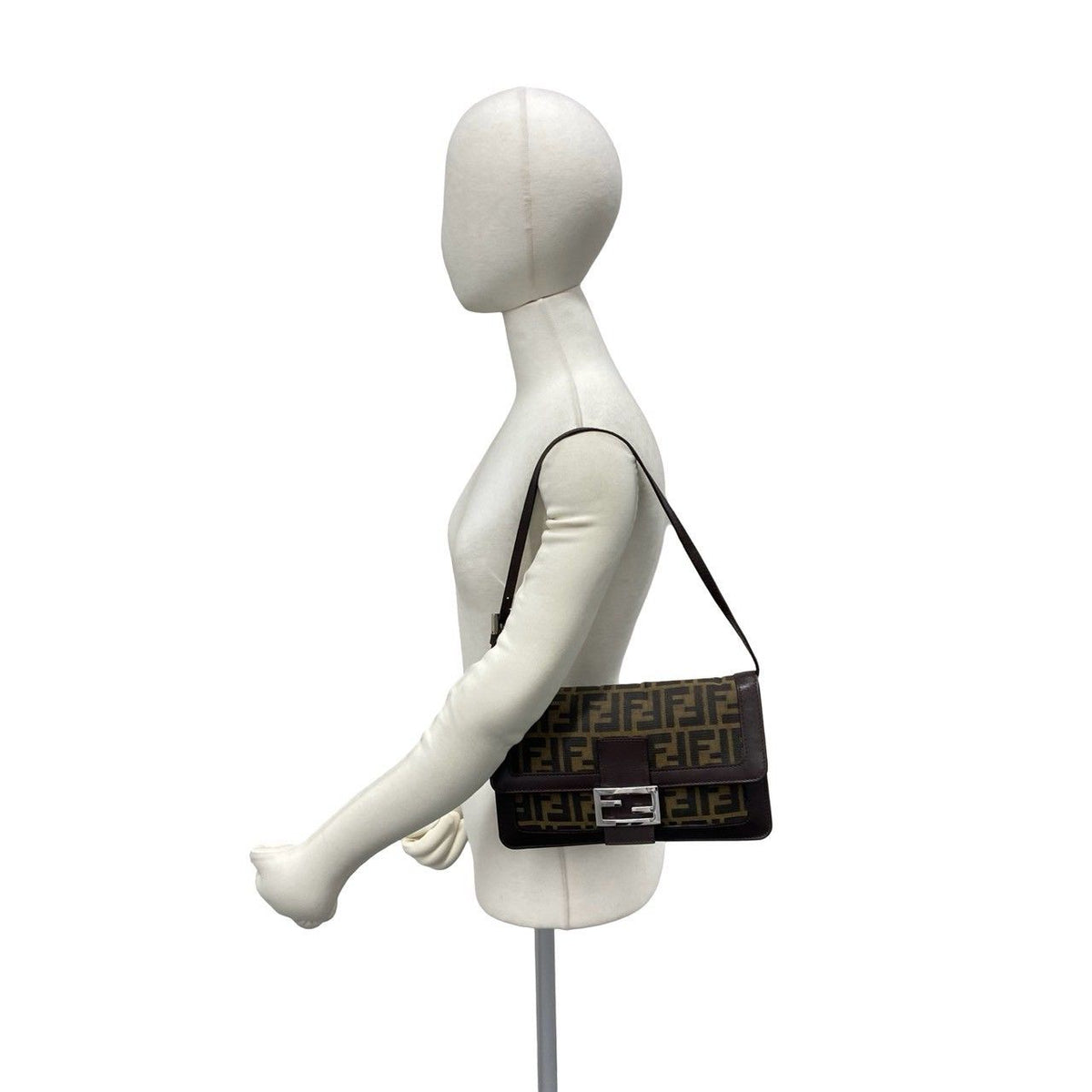Fendi Vintage Zucca Pattern FF Logo Leather Shoulder Bag Brown — view 2