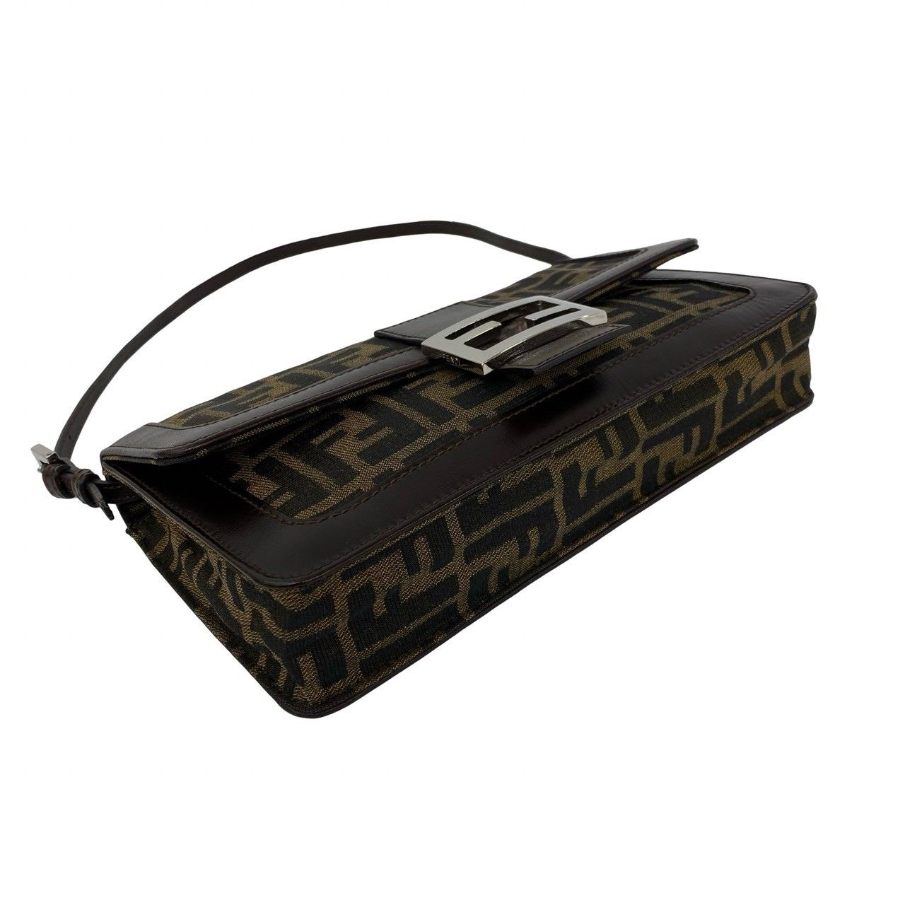 Fendi Vintage Zucca Pattern FF Logo Leather Shoulder Bag Brown — view 7