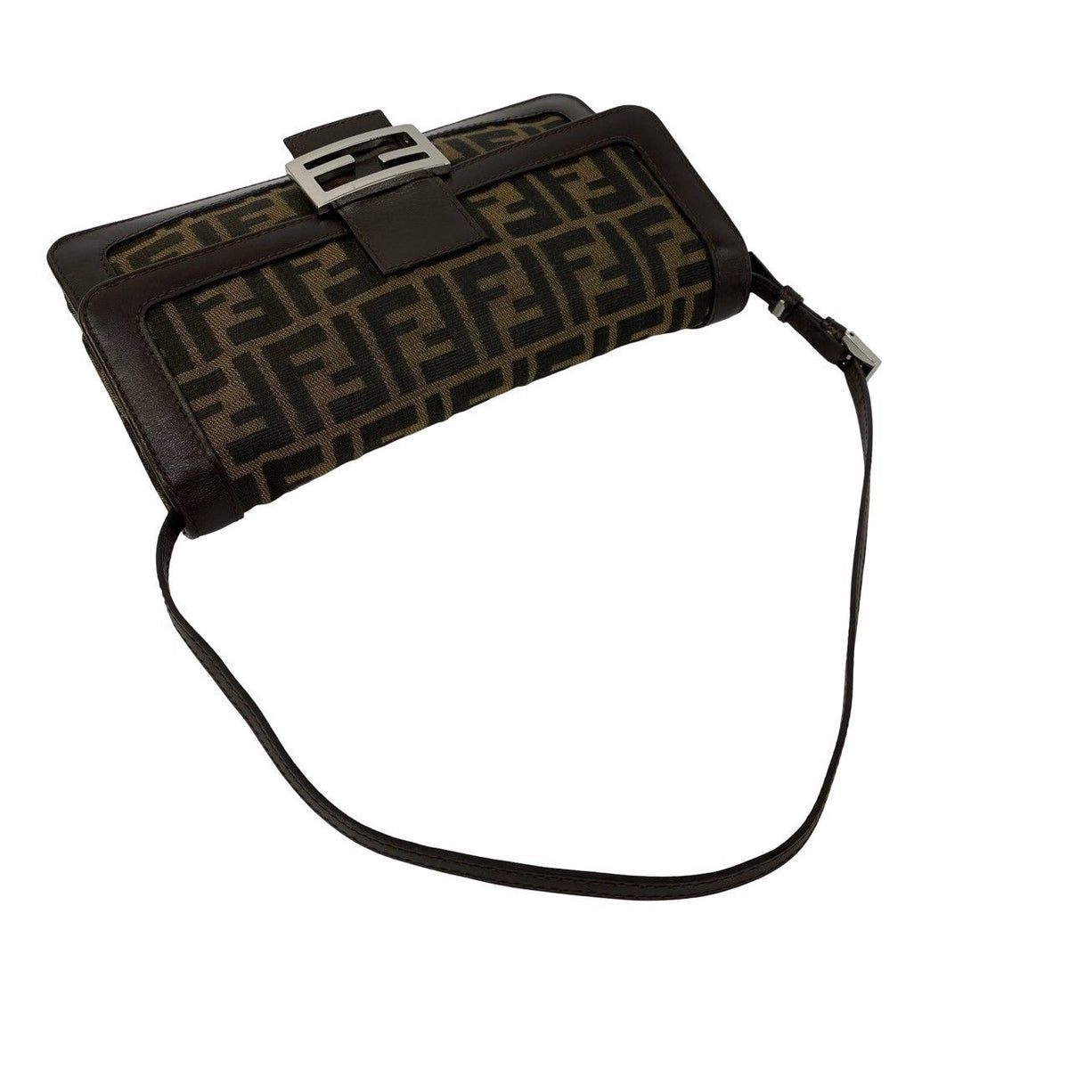 Fendi Vintage Zucca Pattern FF Logo Leather Shoulder Bag Brown — view 4