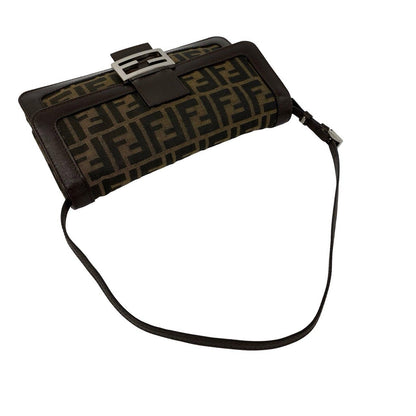 Fendi Vintage Zucca Pattern FF Logo Leather Shoulder Bag Brown — view 4
