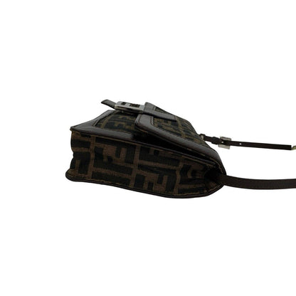 Fendi Vintage Zucca Pattern FF Logo Leather Shoulder Bag Brown — view 6