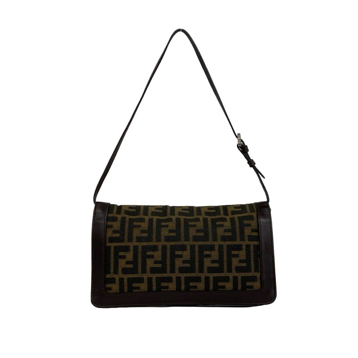 Fendi Vintage Zucca Pattern FF Logo Leather Shoulder Bag Brown — view 3