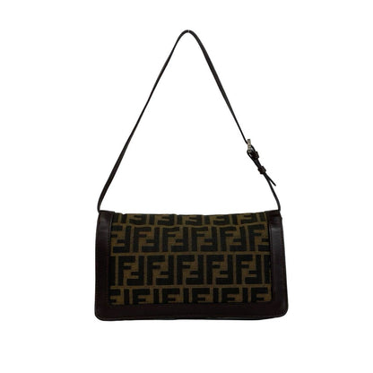 Fendi Vintage Zucca Pattern FF Logo Leather Shoulder Bag Brown — view 3