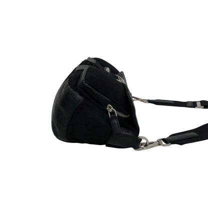 Prada Triangle Logo Leather Tessuto Shoulder Bag Black — view 6