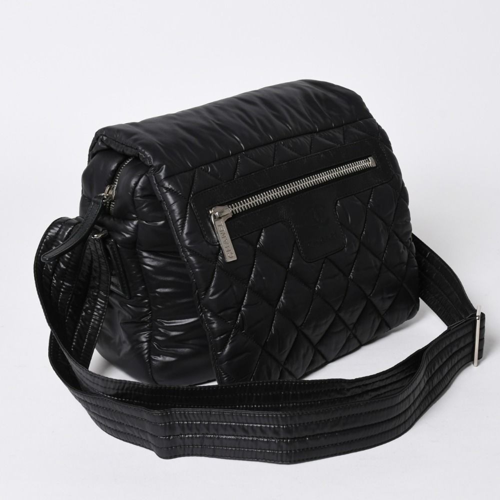 Chanel Coco Cocoon Shoulder Bag CC Logo Nylon Black Silver Quilted — view 3