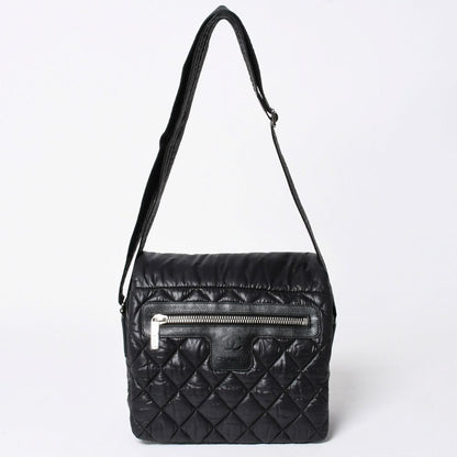 Chanel Coco Cocoon Shoulder Bag CC Logo Nylon Black Silver Quilted