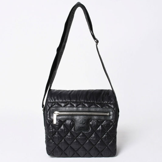 Chanel Coco Cocoon Shoulder Bag CC Logo Nylon Black Silver Quilted