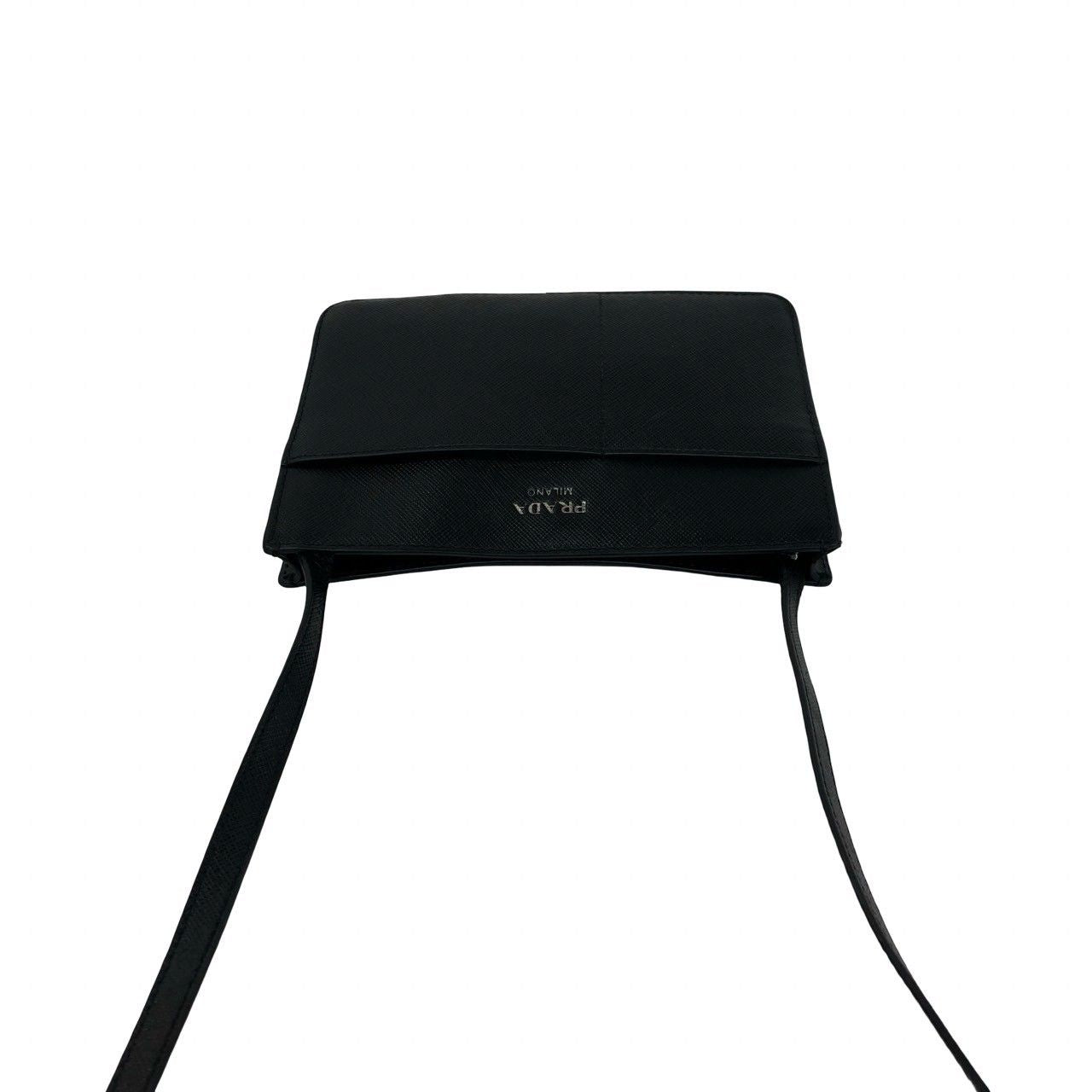 Prada Logo Saffiano Leather Mini Shoulder Bag Pochette Crossbody Black — view 4