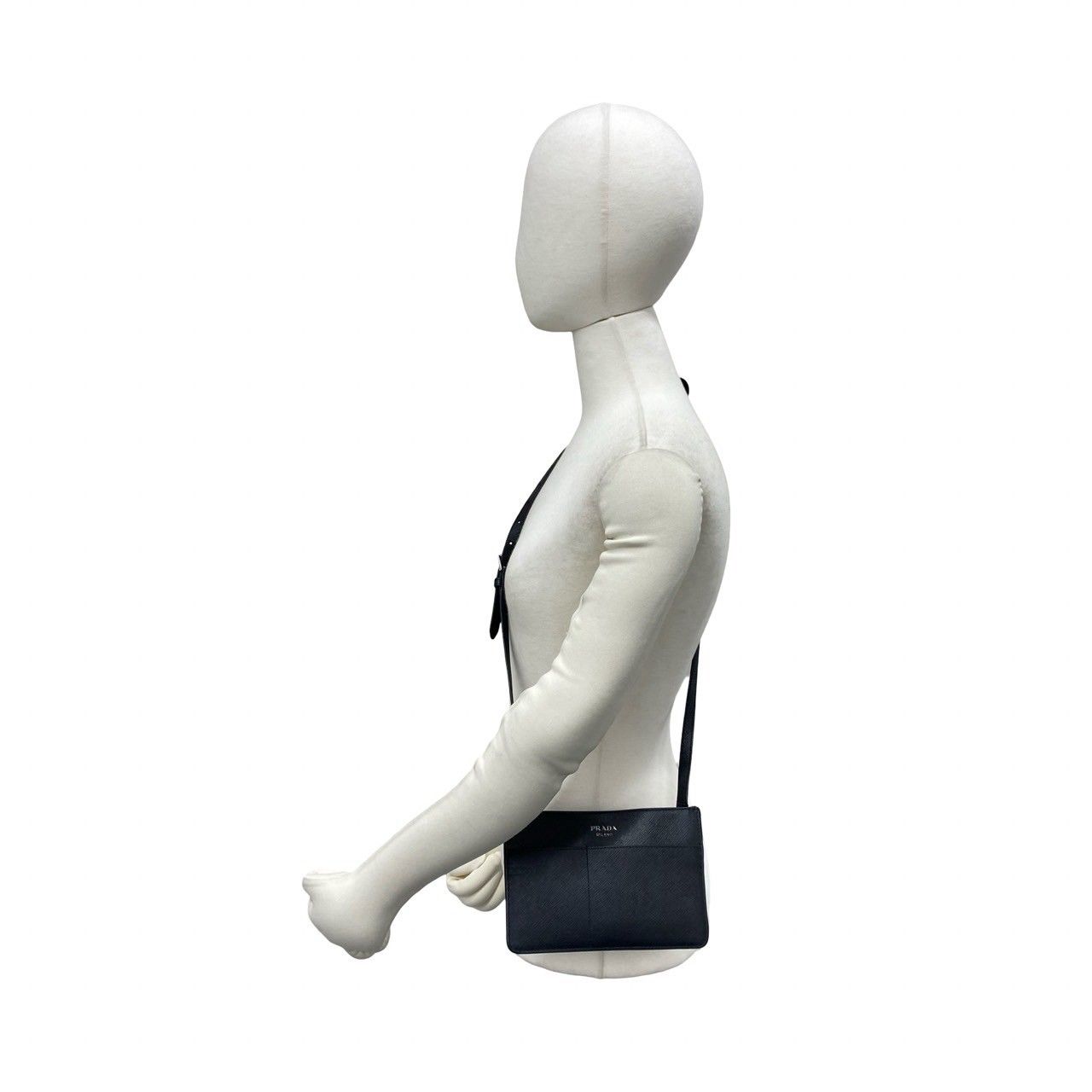 Prada Logo Saffiano Leather Mini Shoulder Bag Pochette Crossbody Black — view 2