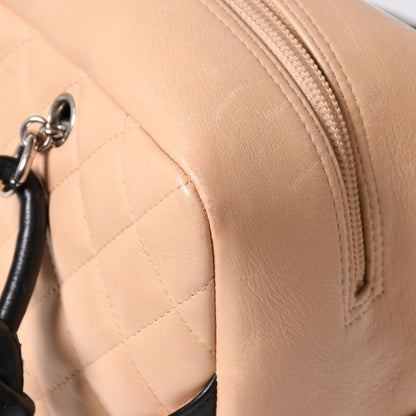 Chanel Cambon Line Bowling Bag Lambskin Beige Black CC Logo Silver — view 8