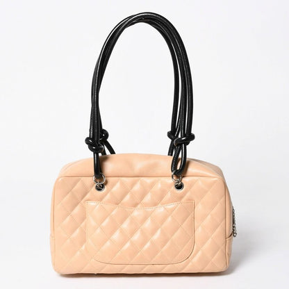 Chanel Cambon Line Bowling Bag Lambskin Beige Black CC Logo Silver — view 2