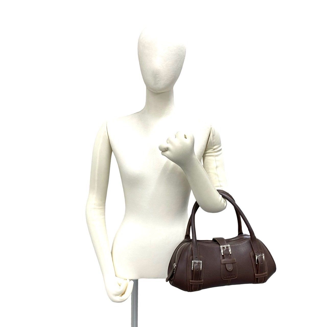 Loewe Included Senda Log Leather Mini Boston Bag Brown — view 2