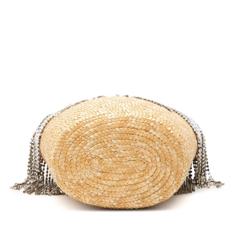 Miu Miu 2-Way Shoulder Bag Beige White Straw Rhinestone Leather — view 3