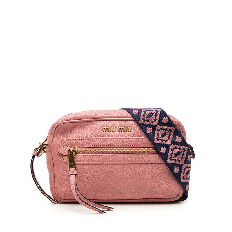 Miu Miu Madras Crossbody Shoulder Bag Pink Leather